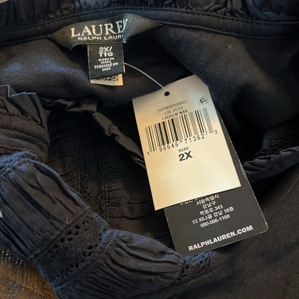 Lauren Ralph Lauren Lace Trim Jersey Flutter Sleeve Blouse Navy NEW Size 2X Plus - Picture 6 of 7